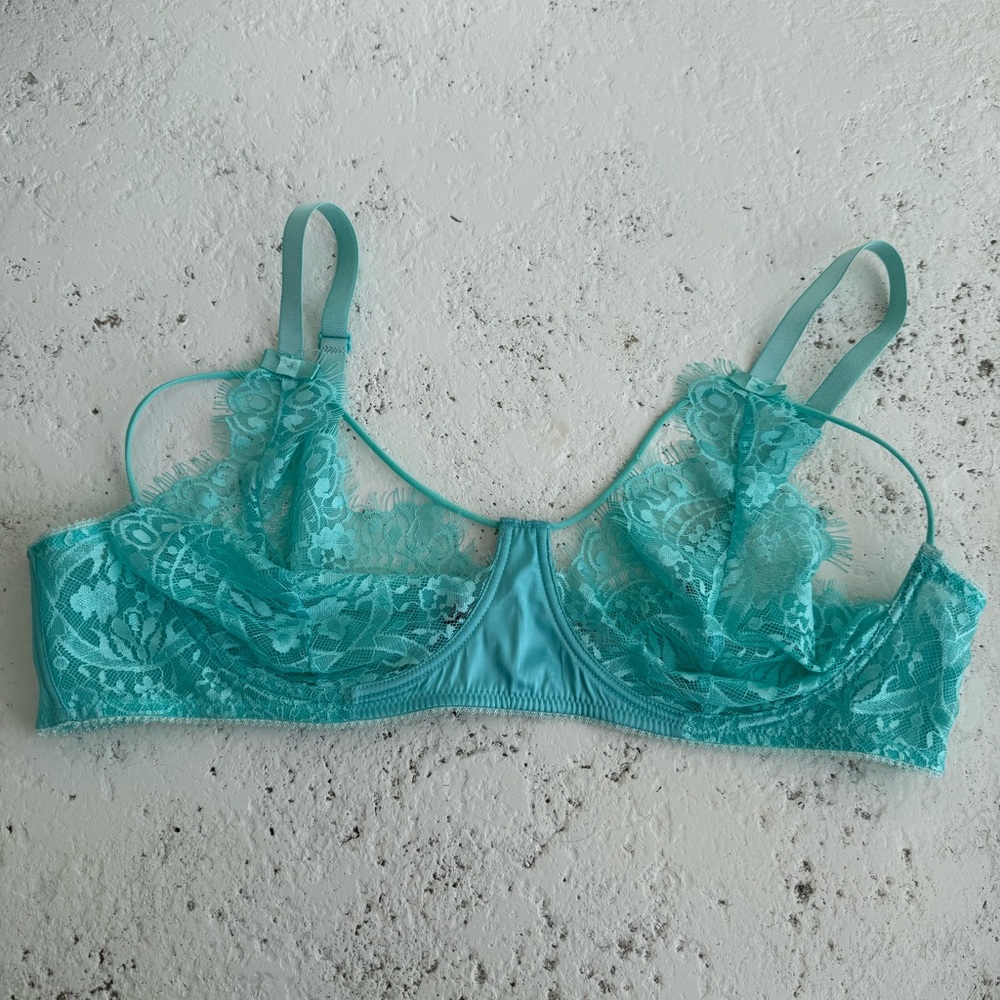 Oh La La Cheri turquoise lace eyelid cage bra